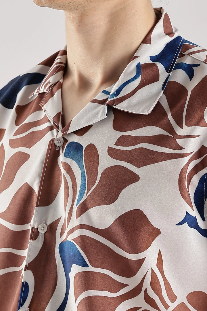 Biege printed fluid short sleeve shirt
