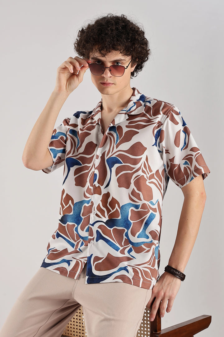 Biege printed fluid short sleeve shirt