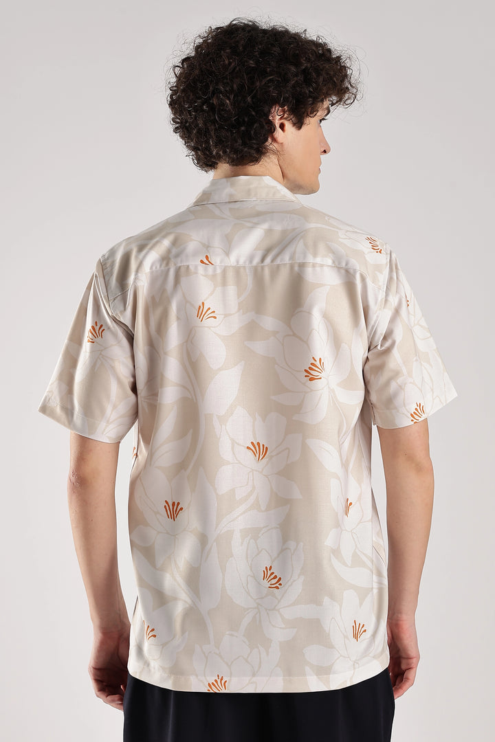 Biege floral printed hawaiian shirt