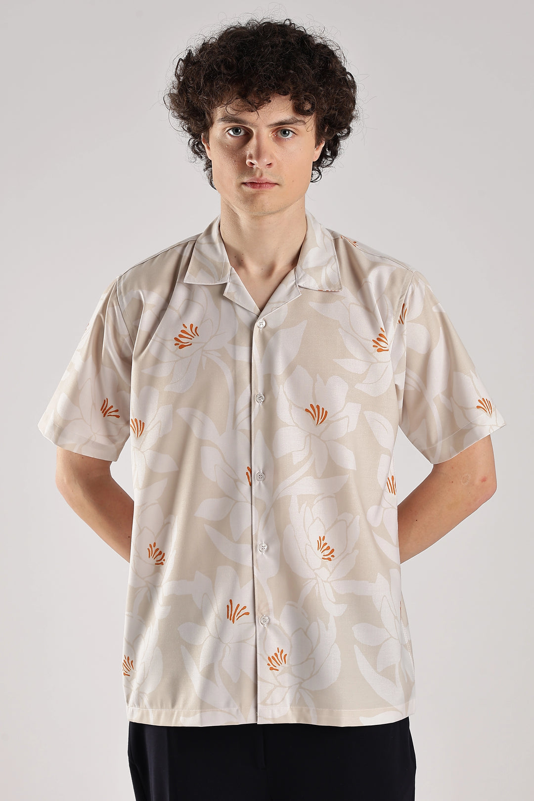 Biege floral printed hawaiian shirt