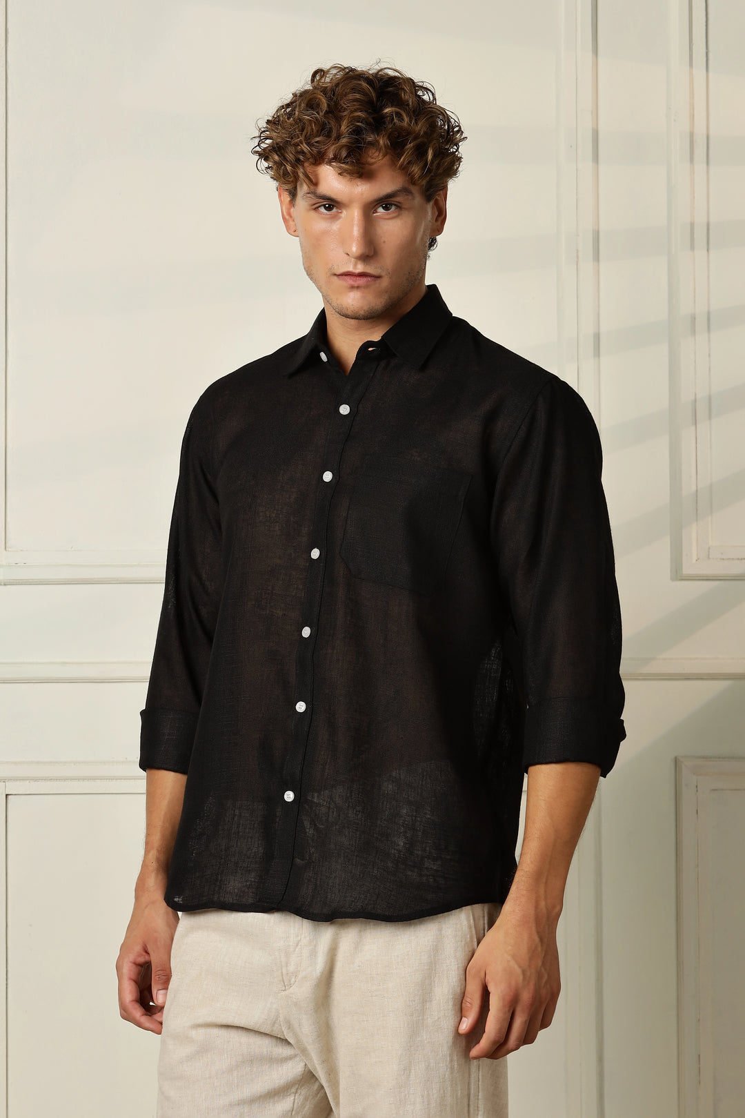 Black full sleeve linen shirt