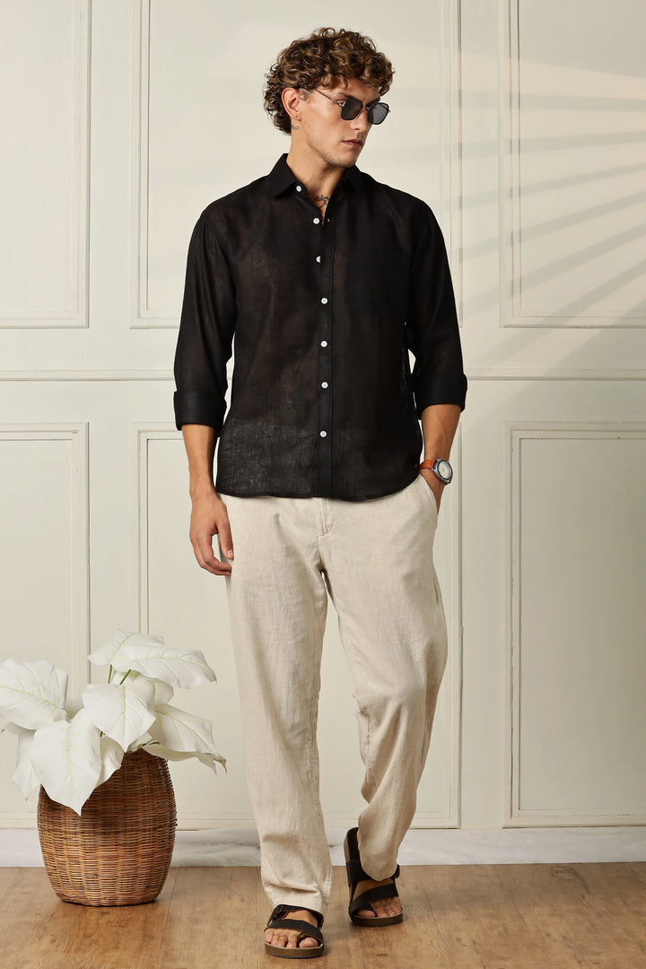 Black full sleeve linen shirt