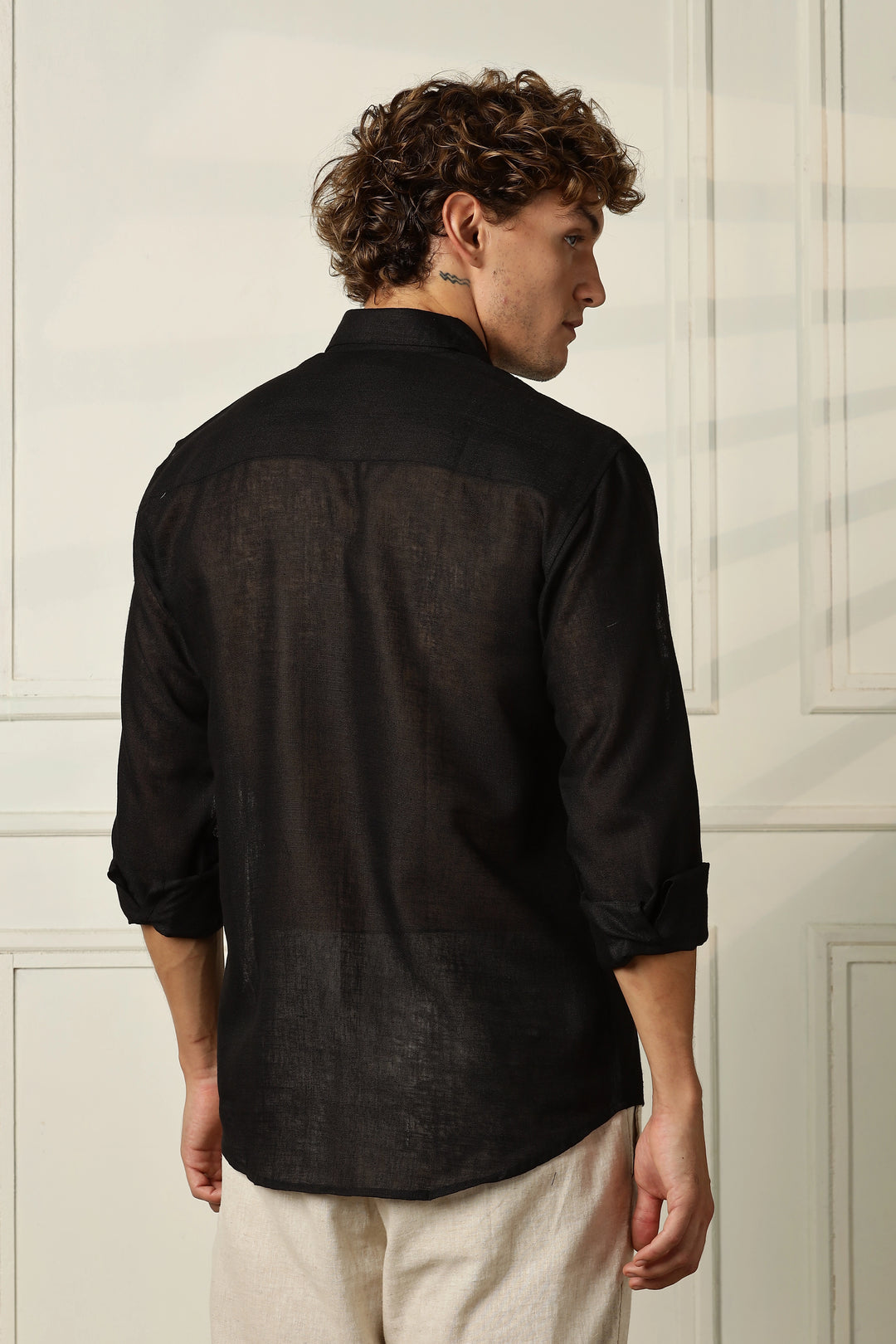 Black full sleeve linen shirt