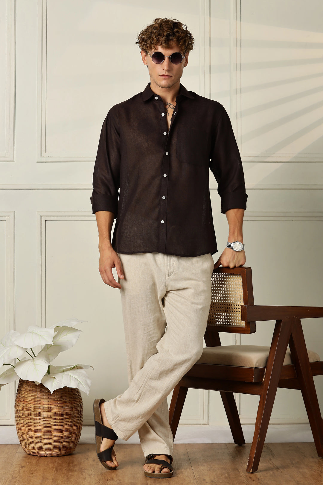 Brown full sleeve linen shirt