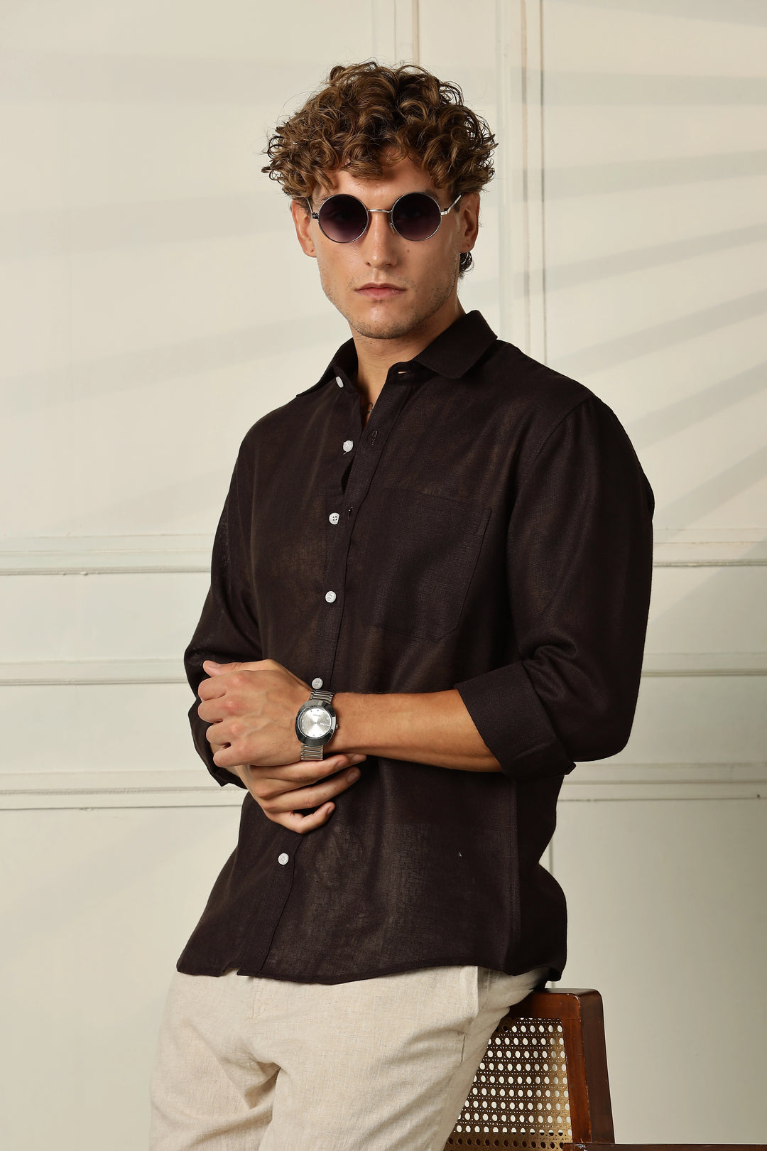 Brown full sleeve linen shirt
