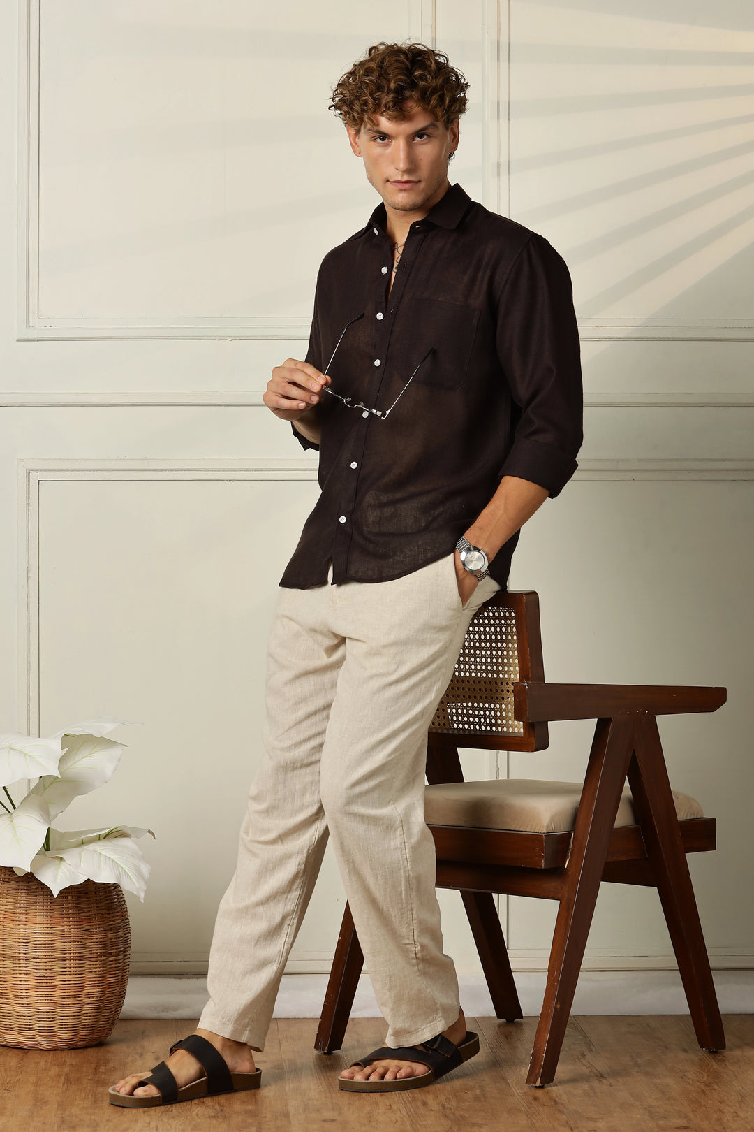 Brown full sleeve linen shirt