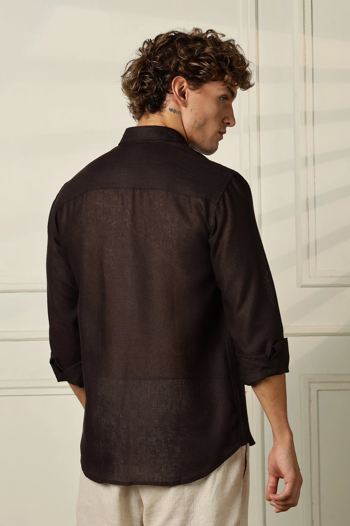 Brown full sleeve linen shirt