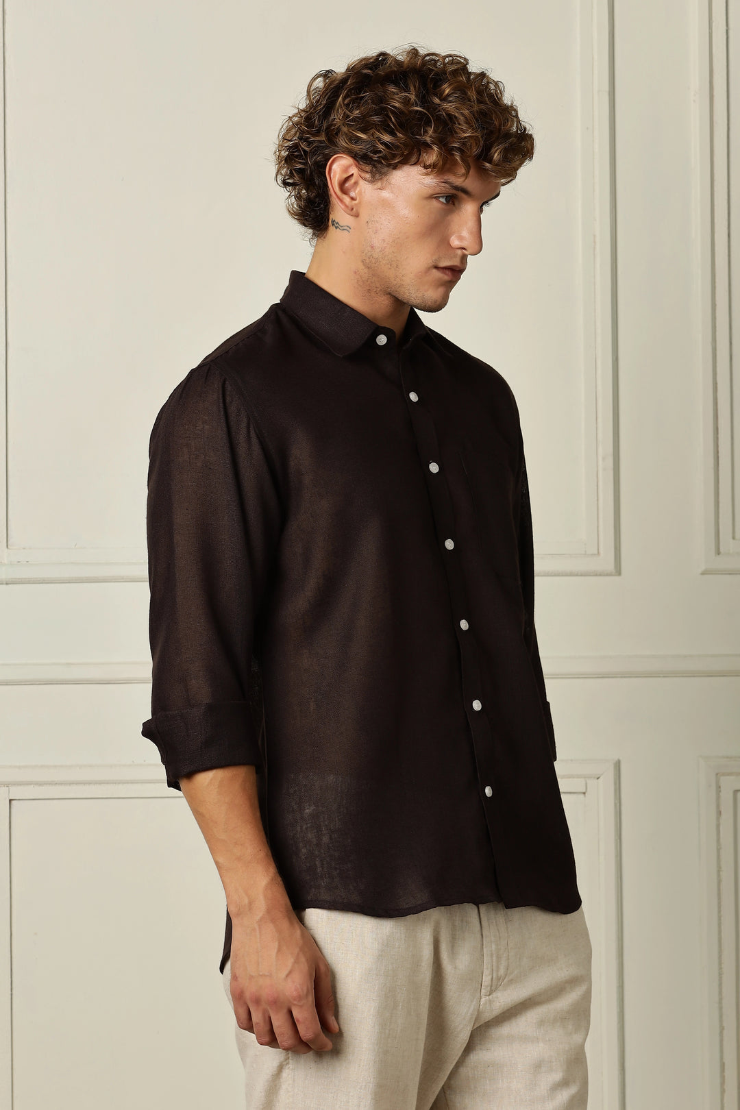 Brown full sleeve linen shirt