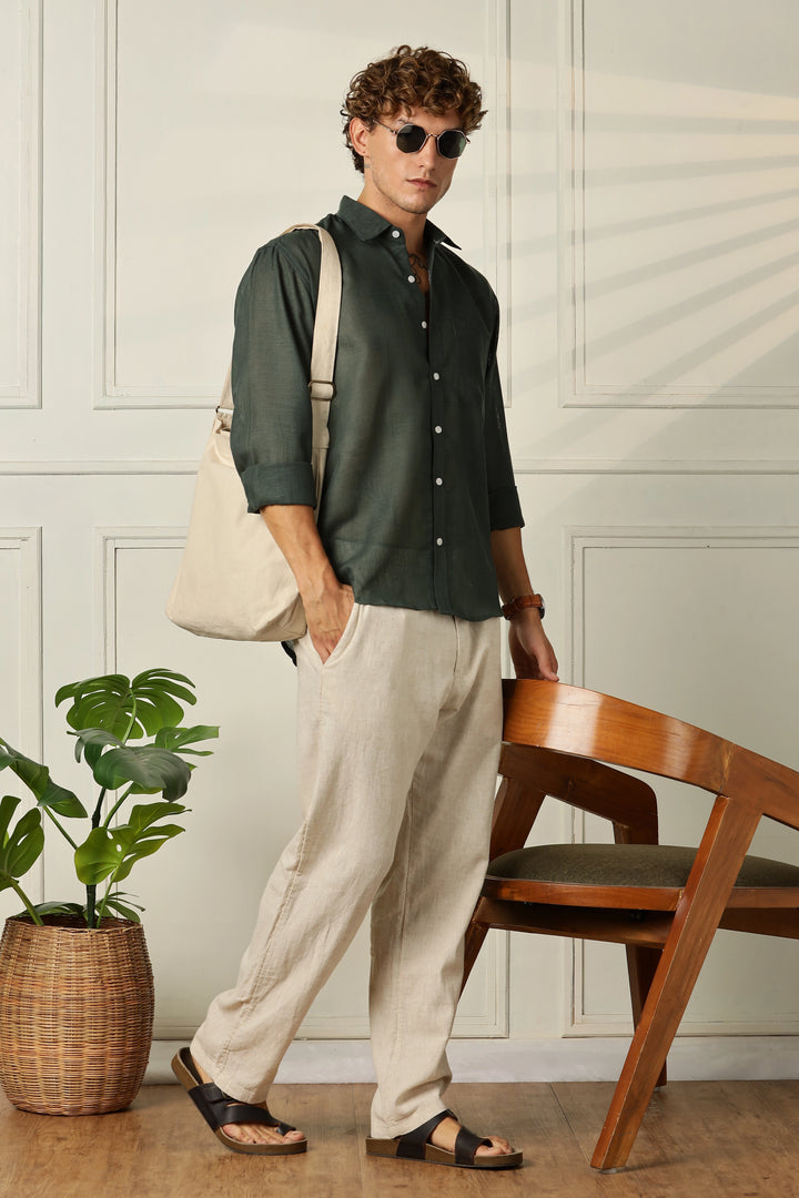 Green full sleeve linen shirt