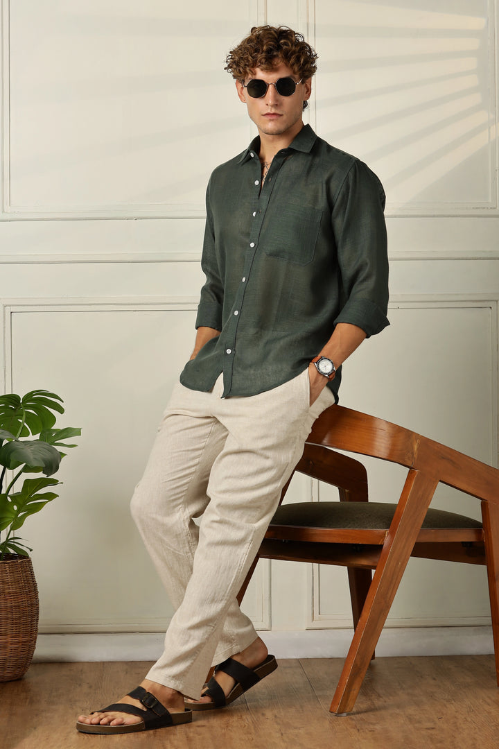 Green full sleeve linen shirt