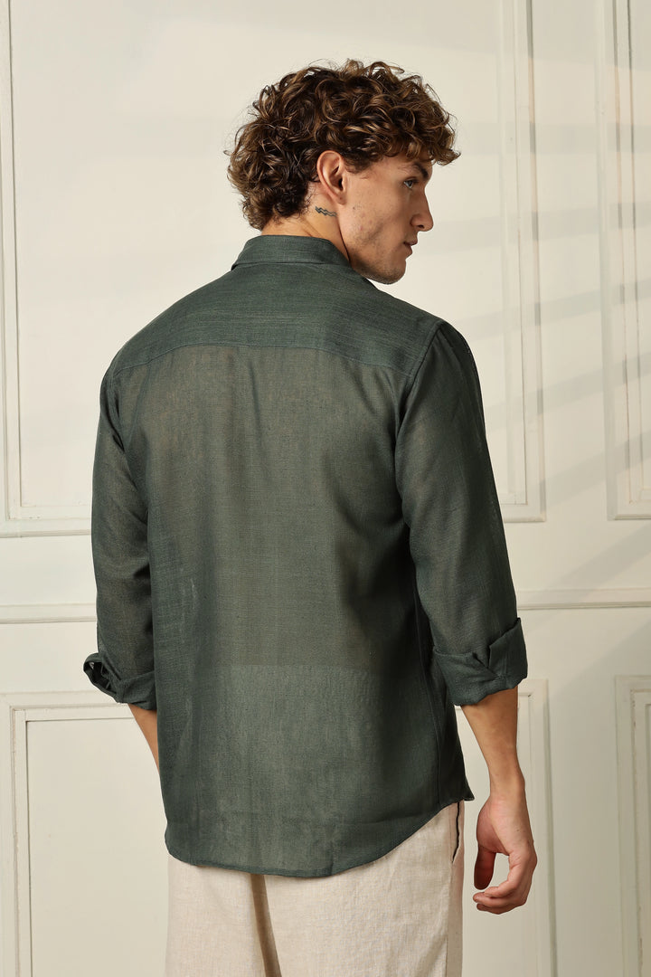 Green full sleeve linen shirt