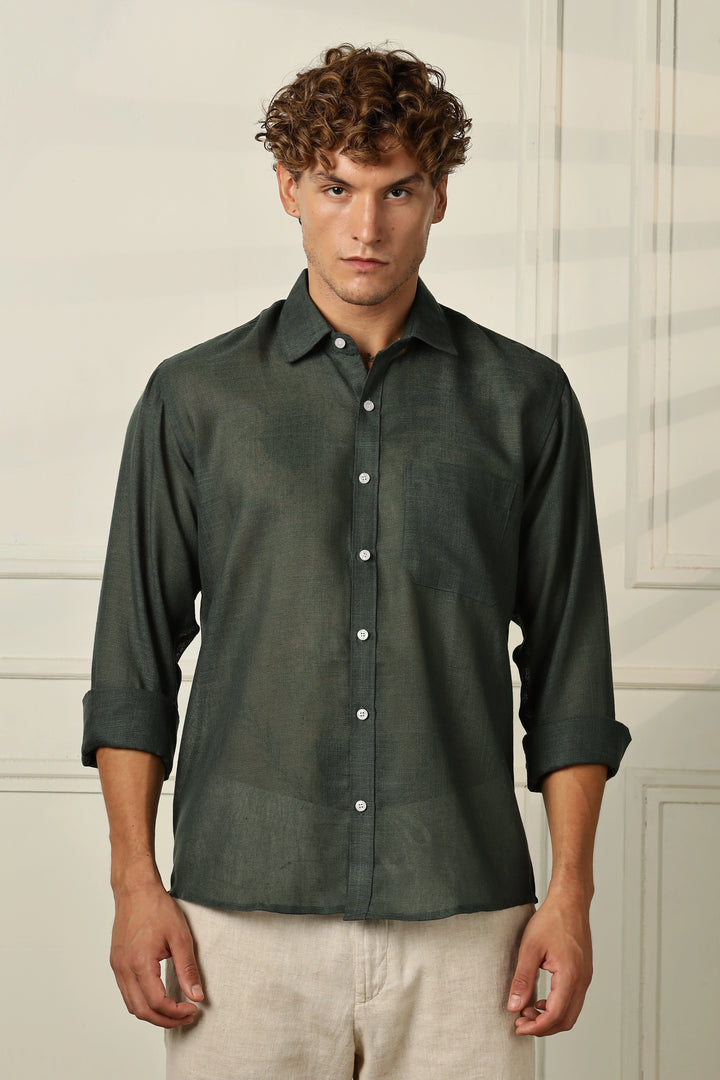 Green full sleeve linen shirt