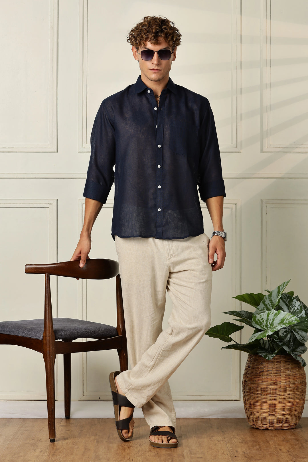 Navyblue full sleeve linen shirt