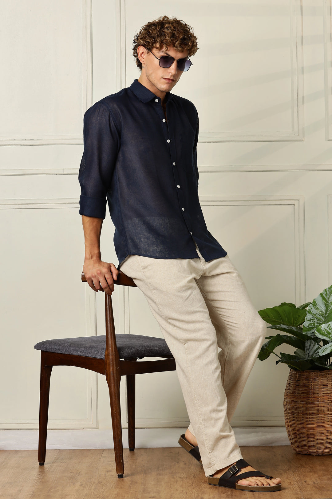 Navyblue full sleeve linen shirt