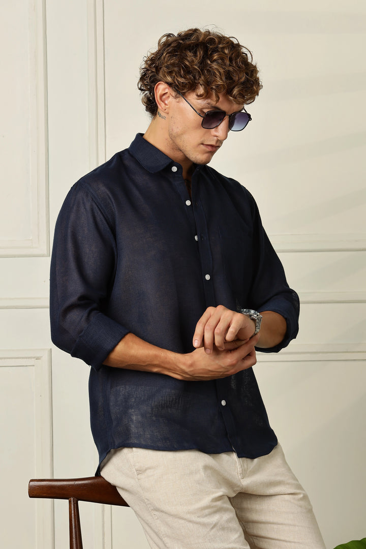 Navyblue full sleeve linen shirt