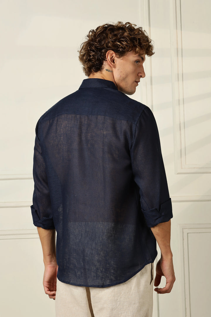 Navyblue full sleeve linen shirt