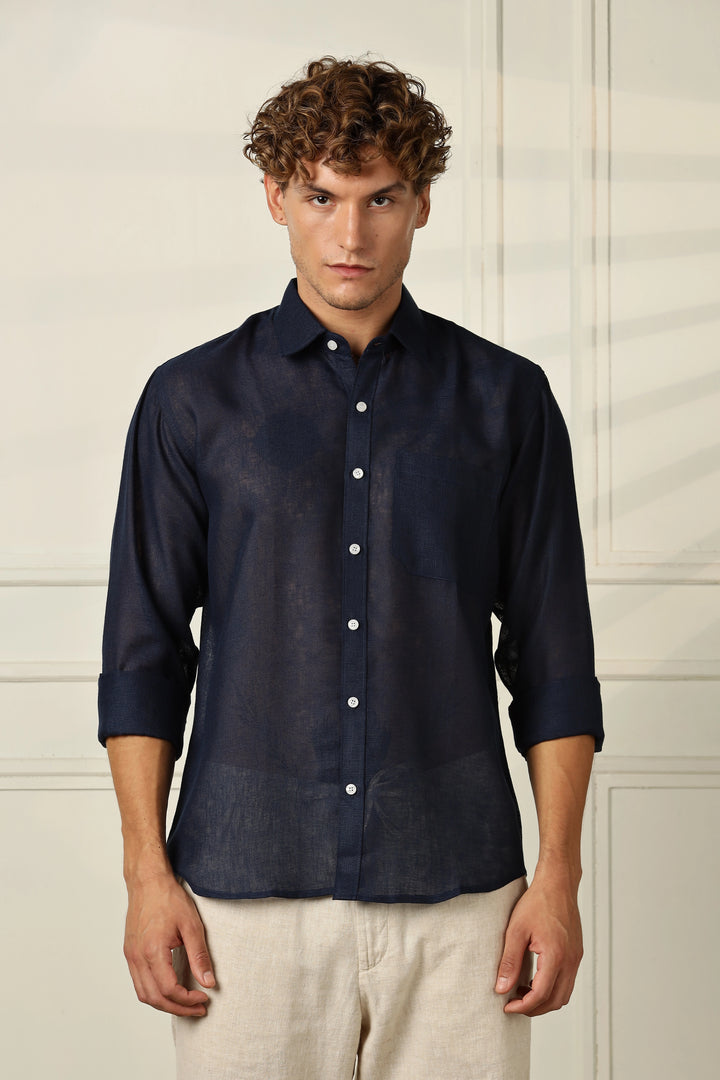 Navyblue full sleeve linen shirt
