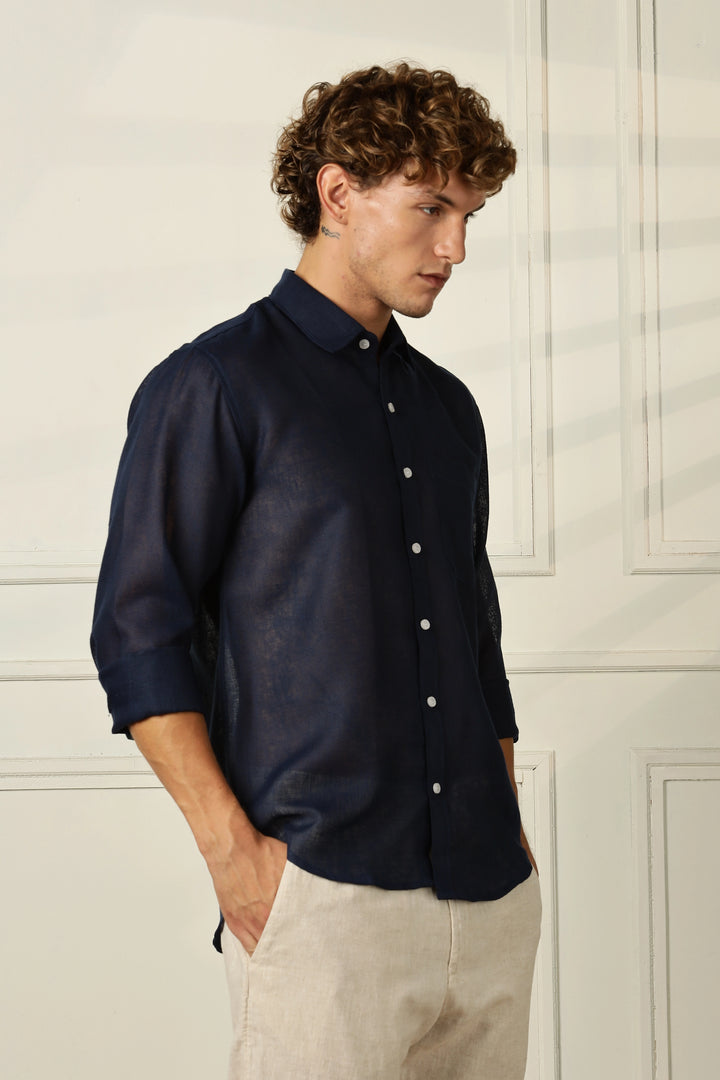Navyblue full sleeve linen shirt