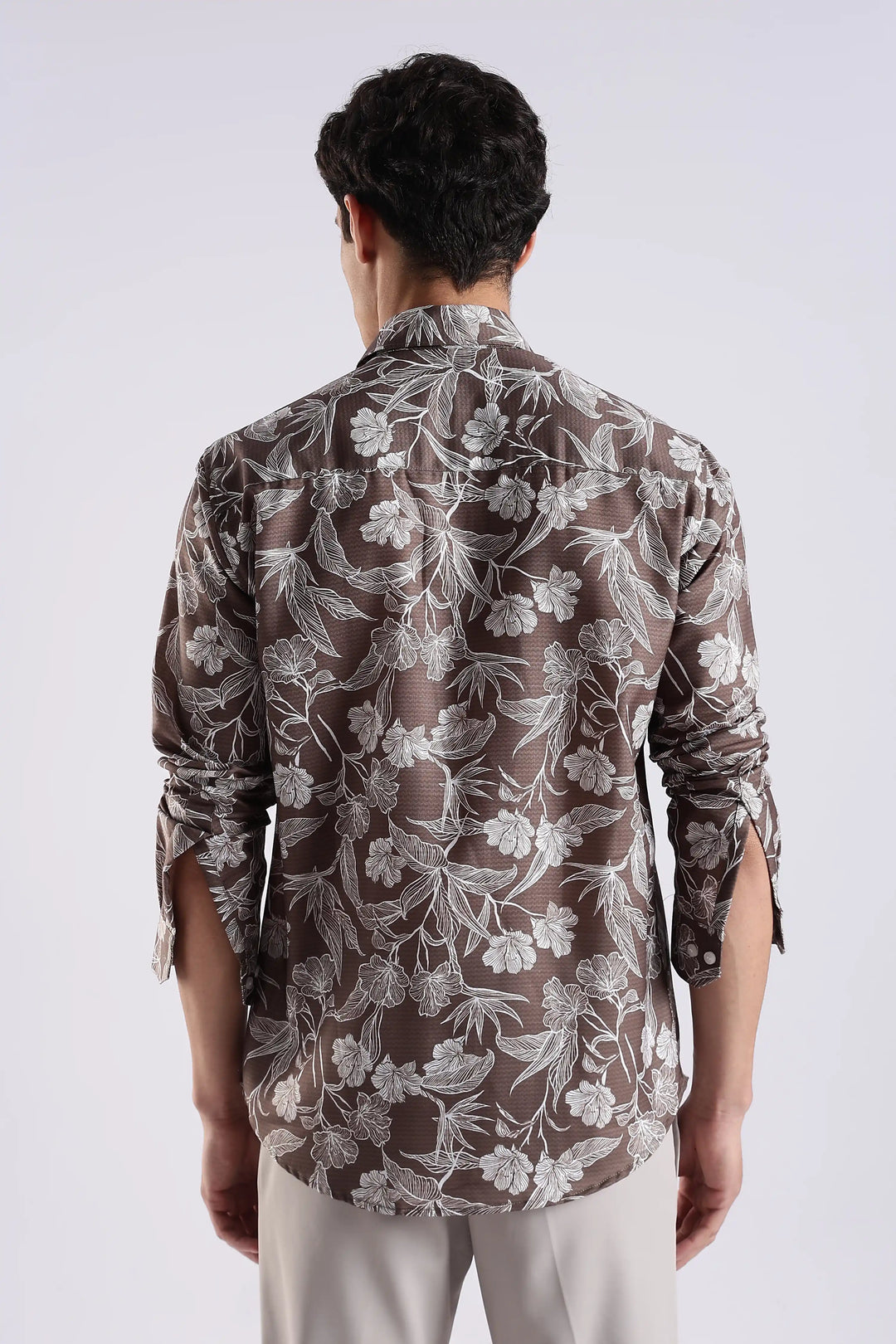 Brown floral printed full sleeve shirt