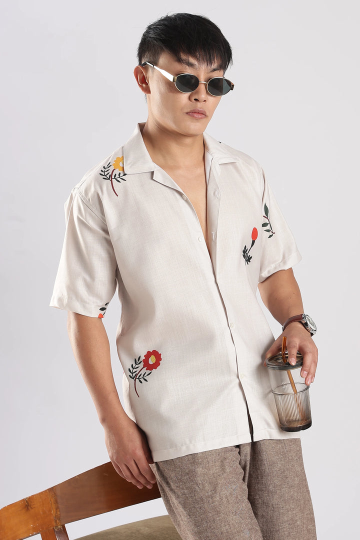 Beige flower printed shirt