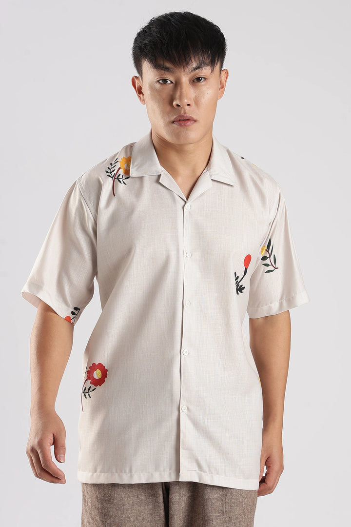 Beige flower printed shirt