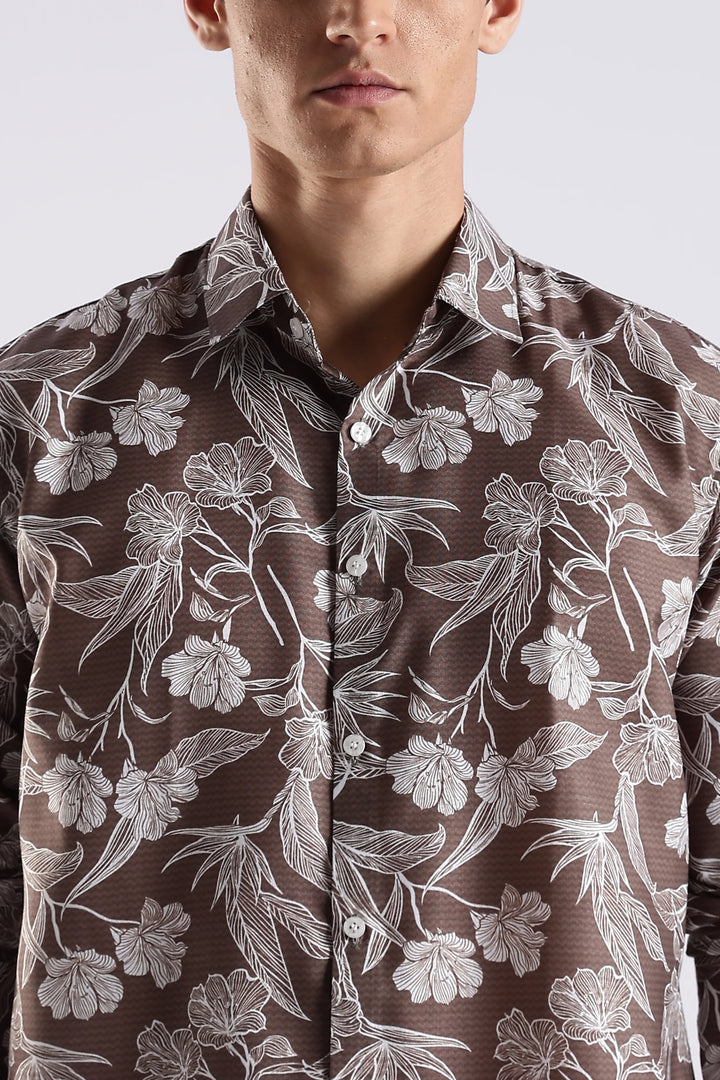 Brown floral printed full sleeve shirt