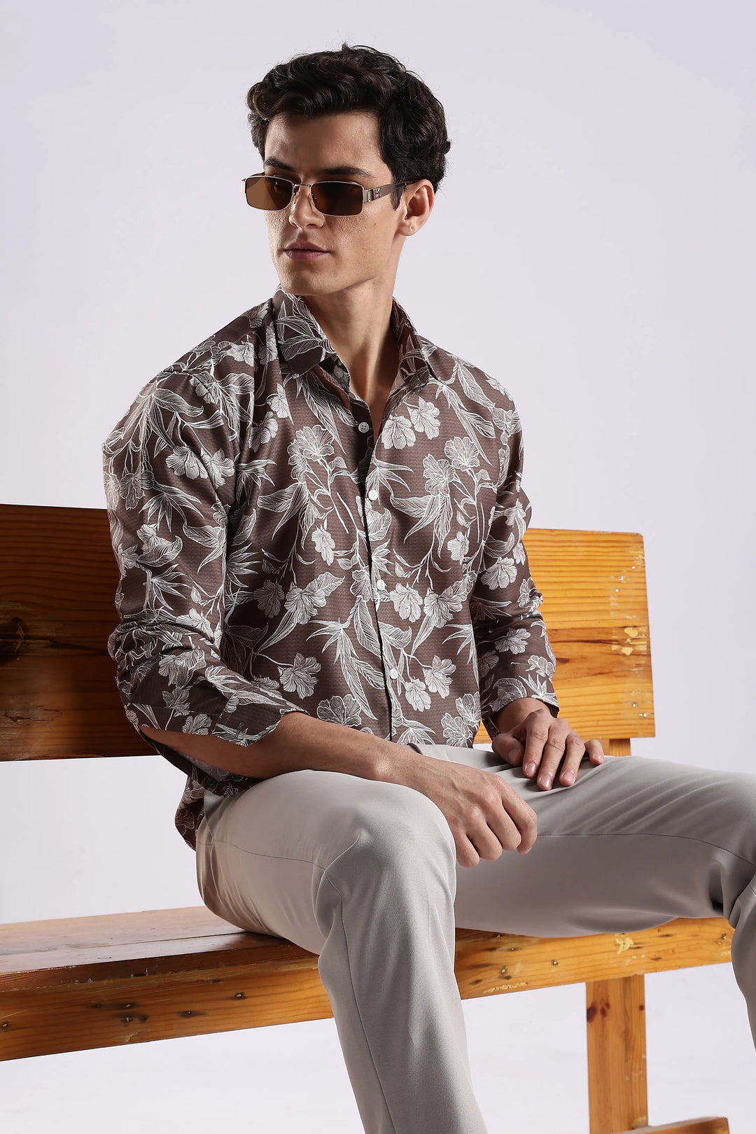 Brown floral printed full sleeve shirt