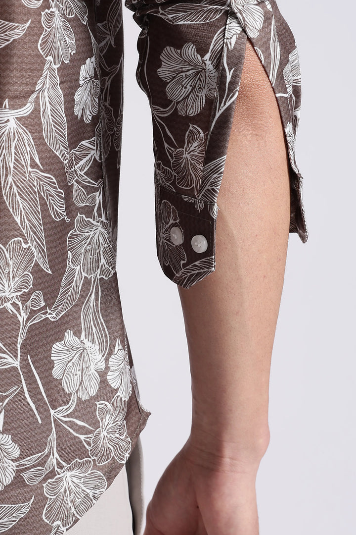 Brown floral printed full sleeve shirt