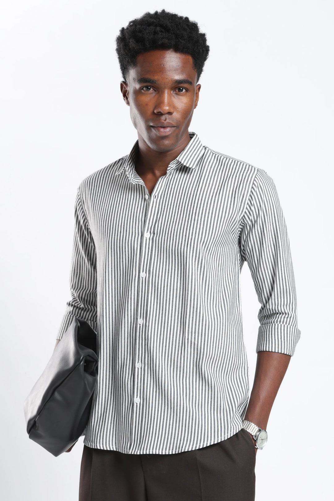 Grey stripe cotton shirt