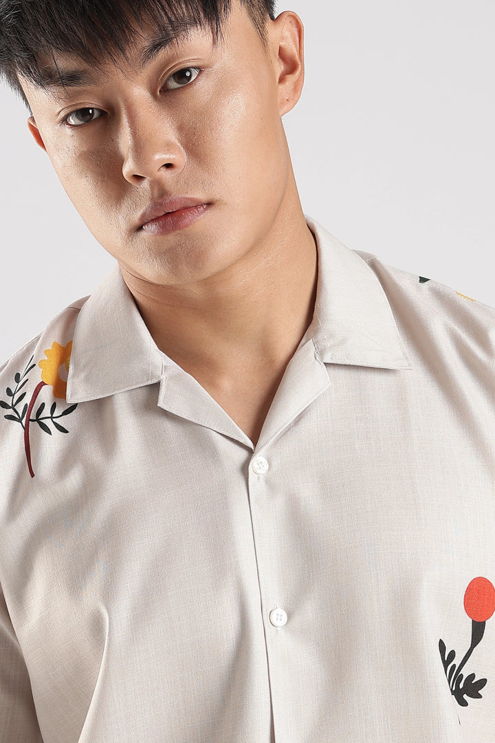 Beige flower printed shirt