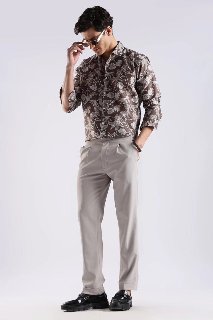 Brown printed full sleeve shirt