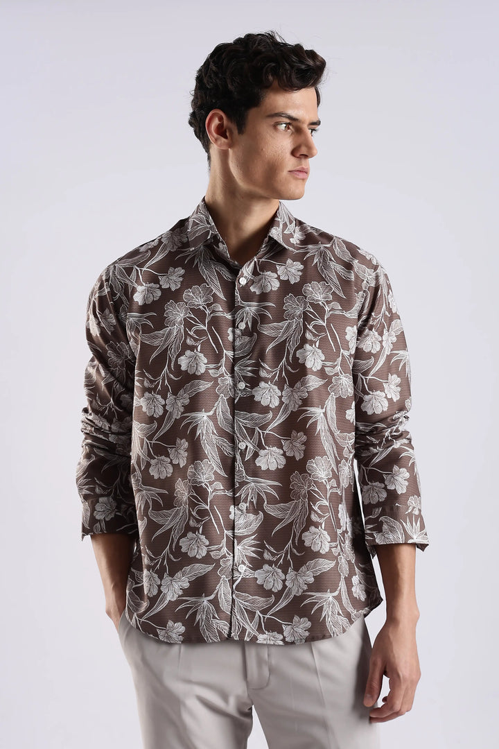 Brown floral printed full sleeve shirt
