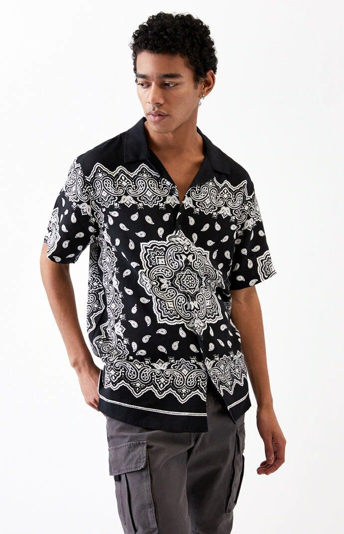 Black Bandana Patchwork Printed Shirt