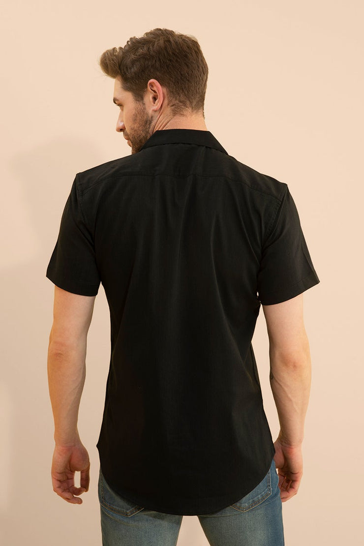 Plain Black Half  Sleeve Shirt