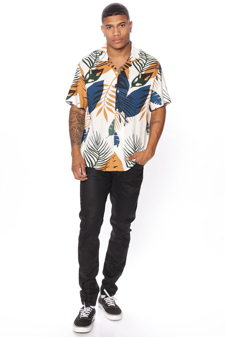 White Tropical Floral Printed Shirt