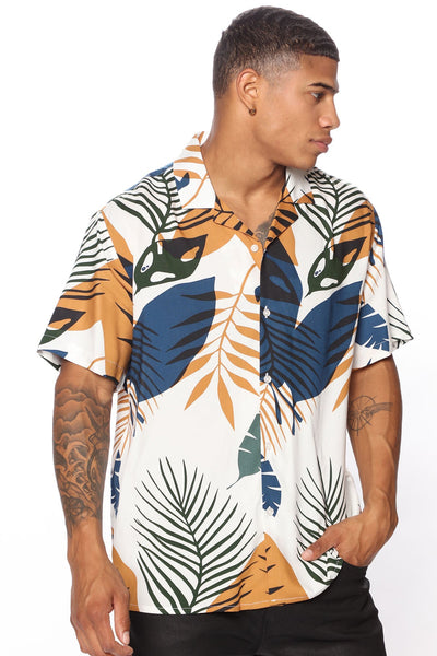 White Tropical Floral Printed Shirt