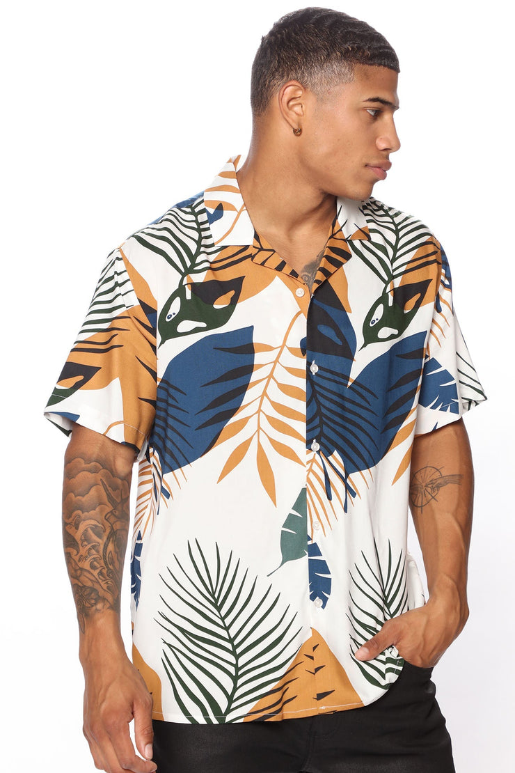 White Tropical Floral Printed Shirt