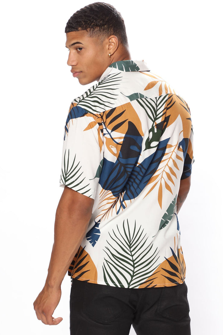 White Tropical Floral Printed Shirt
