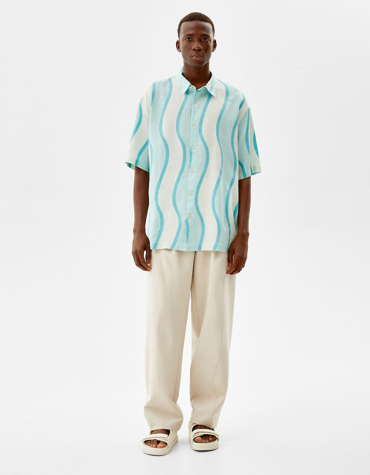 Fountain Blue Stripe Printed Shirt