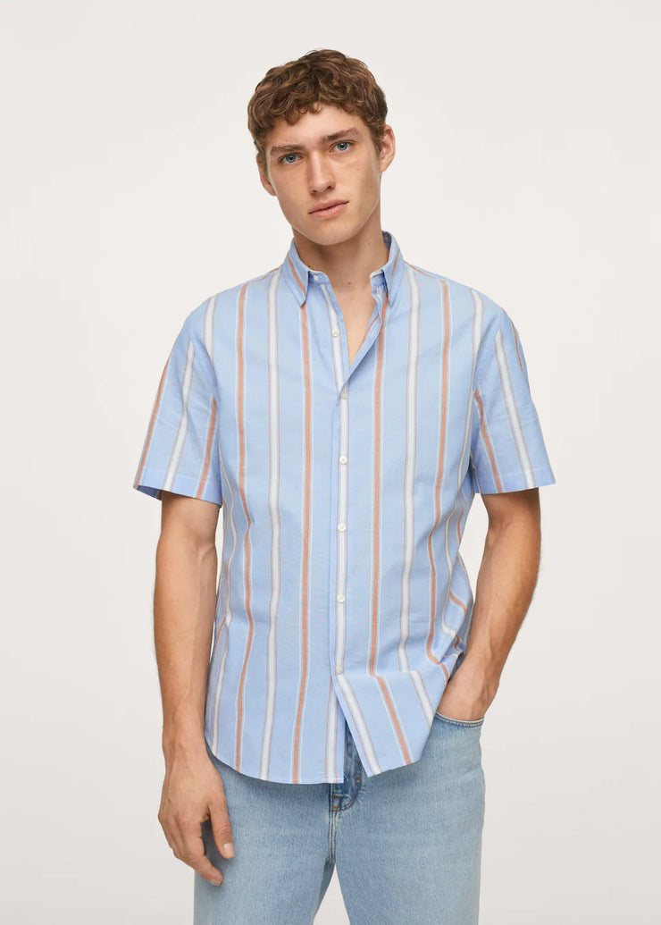 GREY BLUE STRIPE PRINTED SHIRT