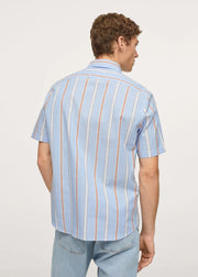 Grey Blue Stripe Printed Shirt