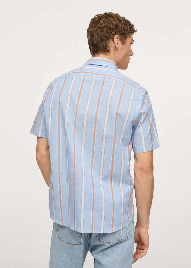 Grey Blue Stripe Printed Shirt