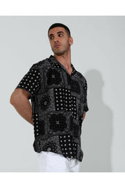 Bandana print black half sleeve shirt for men