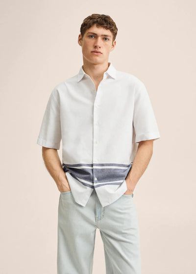White line print half sleeve shirt for men