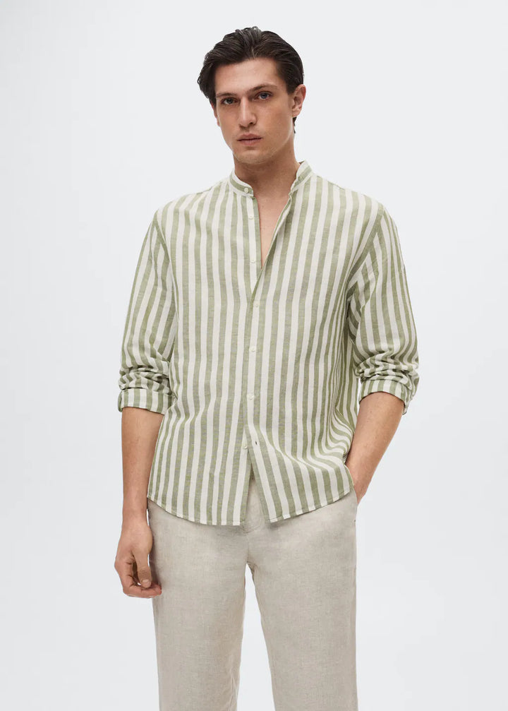 OLIVE GREY STRIPE PRINTED SHIRT