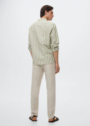 Olive Grey Stripe Printed Shirt