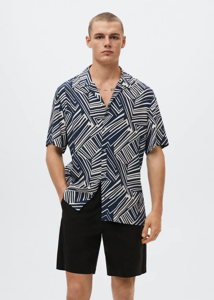 Abstract print navy color half sleeve shirt for men