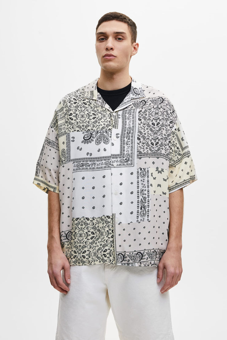 White Paisley Patchwork Printed Shirt