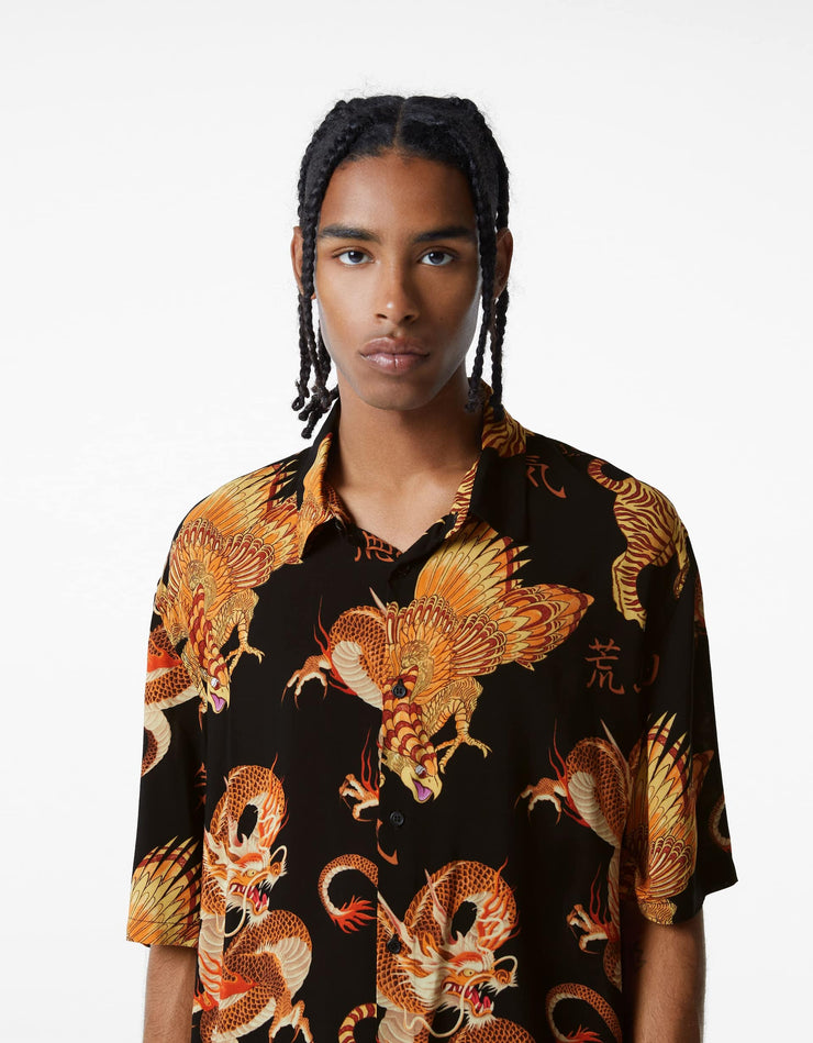 Dragon design black half sleeve shirt for men