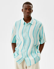 Fountain Blue Stripe Printed Shirt